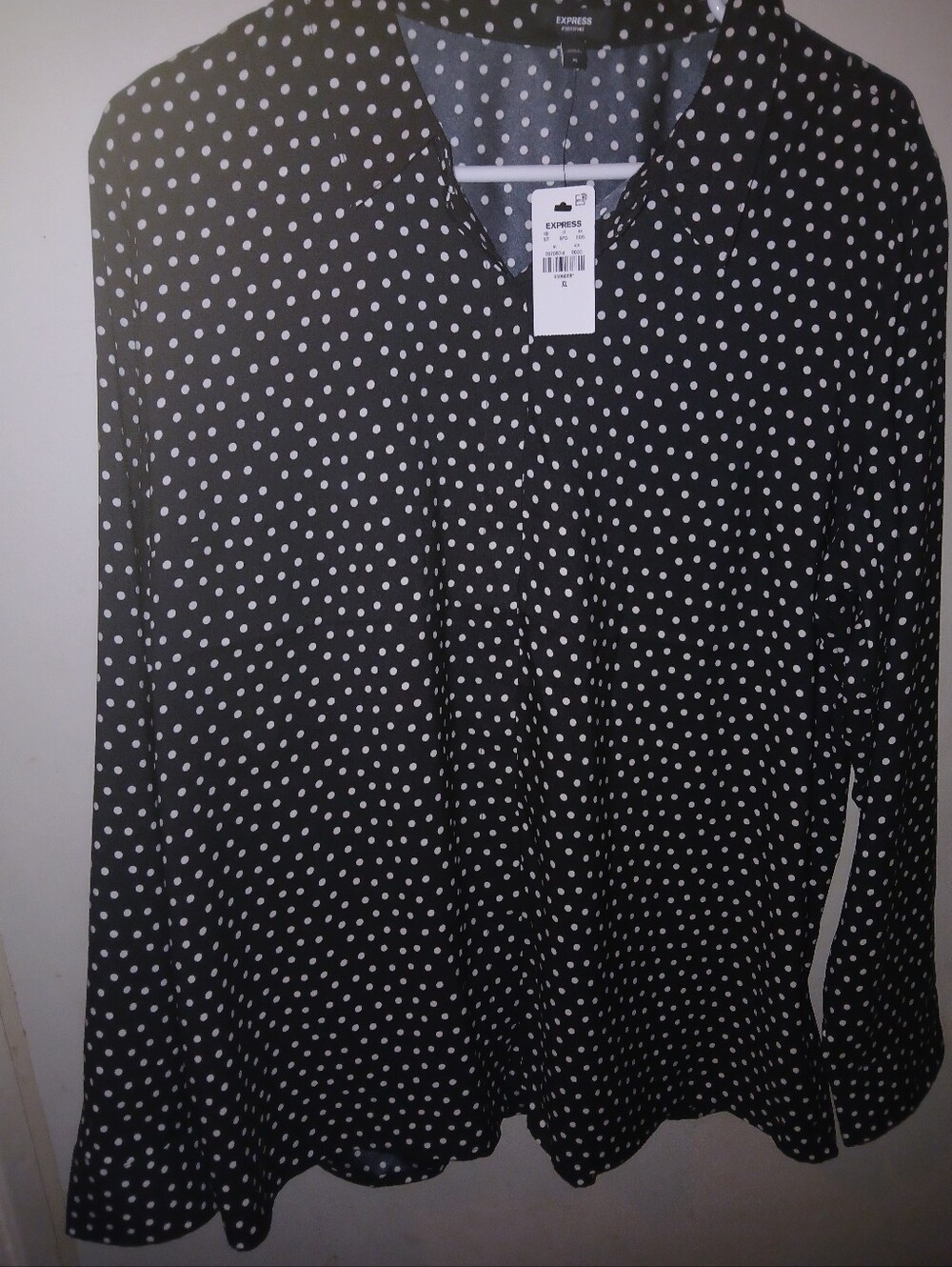 Express Black Blouse with White Polka Dots